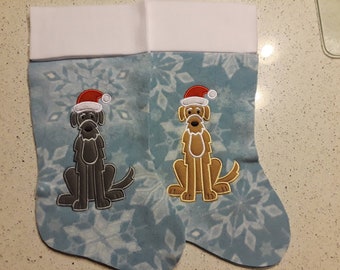 Irish Wolfhound/Scottish Deerhound Christmas Stocking (several other breeds available) - machine embroidered and appliqued