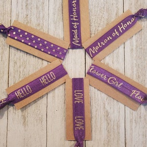 Purple and Gold Bridal Hair Ties Matron of Honor Maid of Honor Flower Girl Love Hello Polka Dots A La Carte Bridal Hair Ties