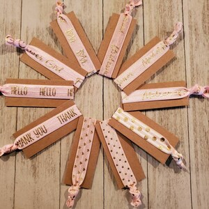 Pink and Gold Bridal Hair Ties Matron Maid Bridesmaid Thank You Love Hello Hearts Polka Dots Bridesmaid Hair Ties A La Carte