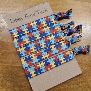 Set of Five Autism Awareness Hair Ties Elastic Bracelets FOE Hair Ties