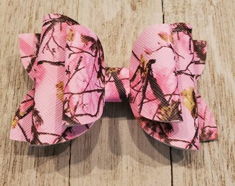 Pink Camo Real Tree Mossy Oak Pink Camo Hair Bow Pink Camo Bow Faux Leather 4"