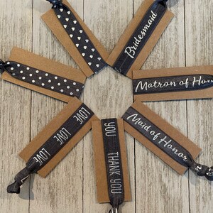 Gray and Silver Bridal Hair Ties Matron of Honor Maid of Honor Bridesmaid Love Hearts Polka Dots Thank You Bridesmaid Hair Ties A La Carte