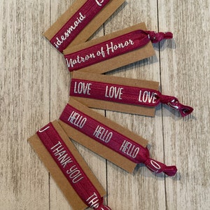 Burgundy and Silver Bridal Hair Ties Bridesmaid Matron of Honor Hello Love Thank You A La Carte Bridal Hair Ties