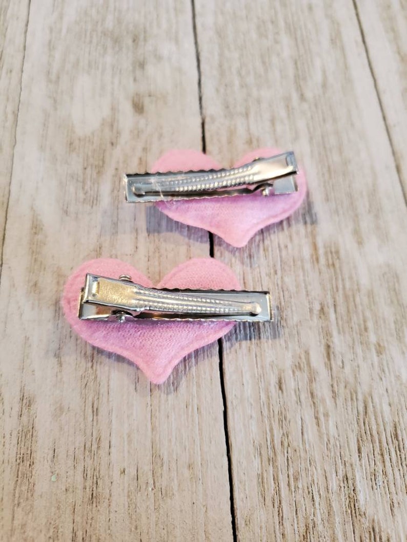 Set of Two Heart Clippies Sequin Hearts with Bows Pig Tails Clips Heart Clips
