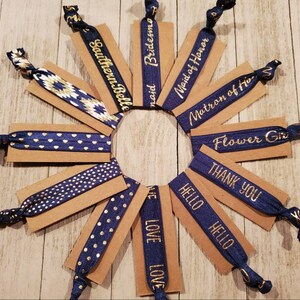 Navy and Gold Bridal Hair Ties Matron Maid Bridesmaid Flower Girl Love Hearts Polka Dots Bridesmaid Southern Belle Hair Ties A La Carte