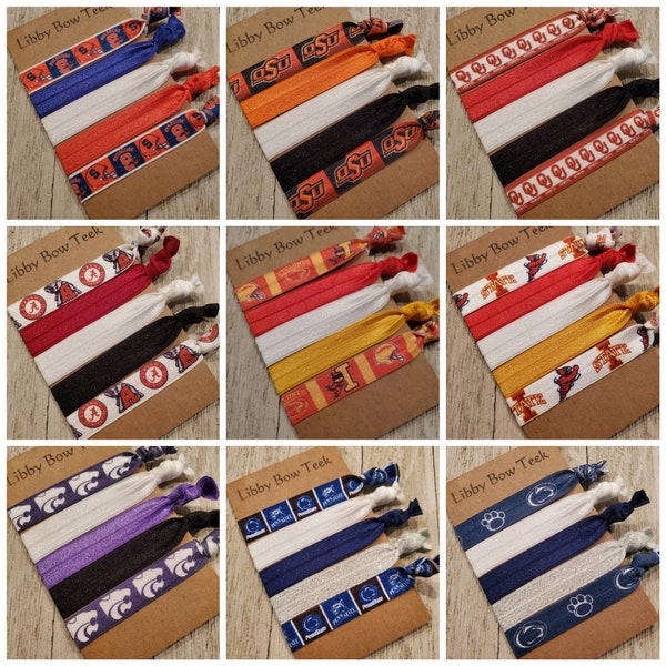 Set of Five Hair Ties College Hair Ties School Spirit Graduation Gift Tailgating Elastic Hair Ties Stocking Stuffer