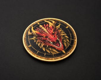 Primal: The Awakening First Player Marker Coin | Brass with UV 3D Textured Dragon on Front, Single-Sided