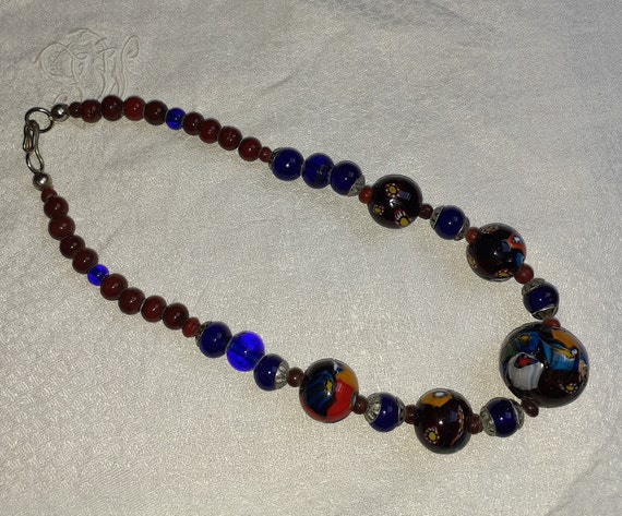 Collier Ras-de-cou Perles De Murano Millefiori – Ancien, Très Bon état, Multicolore