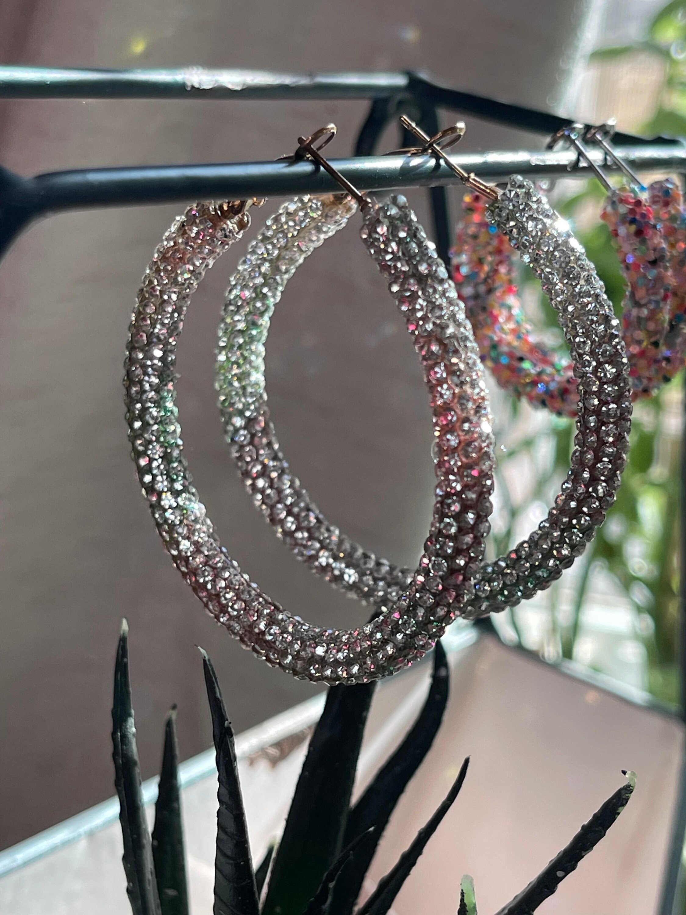 Glitter/rhinestone Hoop Earrings - Etsy