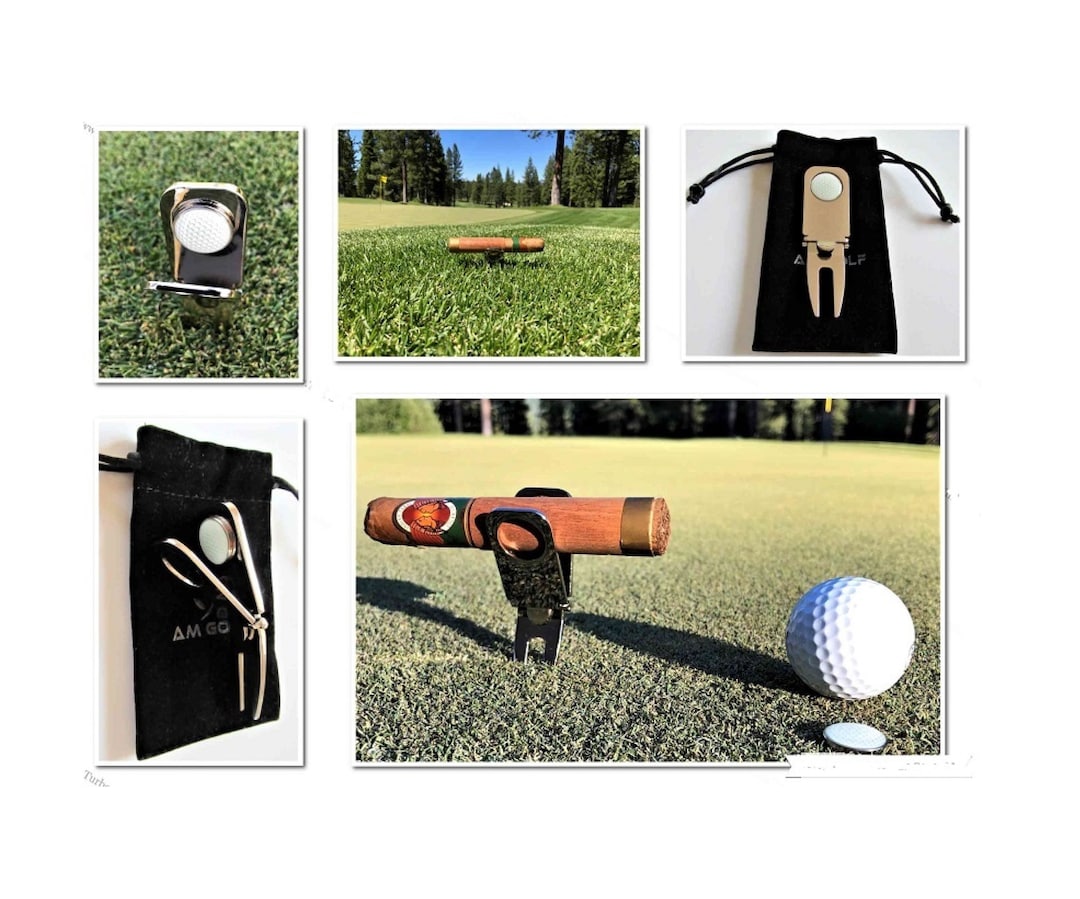 Cigar Holder Golf Divot Tool W/ Enamel Ball Mark Free Storage Bag Golf