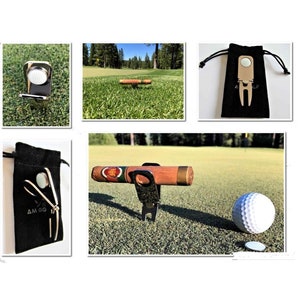Cigar Holder Golf Divot Tool w/ Enamel Ball Mark - Free Storage Bag - Golf & Cigars Golf Cart Cigar Holder Quality Polished Stainless Gift