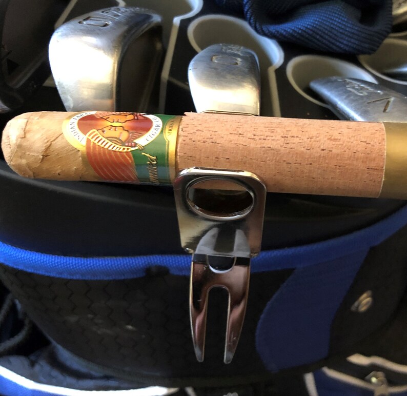 Cigar Holder Golf Divot Tool W/ Enamel Ball Mark Free Storage Bag Golf