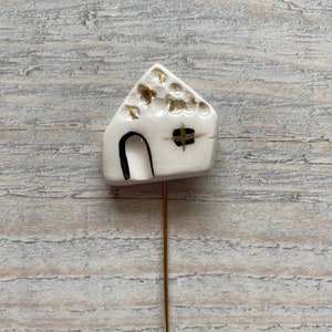 Handmade Ceramic House Brooch: Unique Beach House Pin