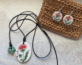Handmade Floral Ceramic Jewelry Set: Necklace & Earrings