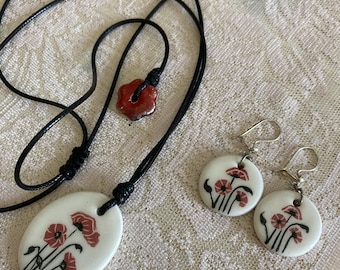 Handmade Floral Ceramic Jewelry Set: Necklace & Earrings