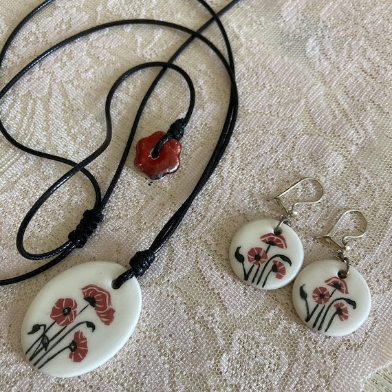 Handmade Floral Ceramic Jewelry Set: Necklace & Earrings