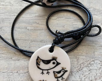 Handmade Ceramic Bird Necklace, Unique Anniversary Gift