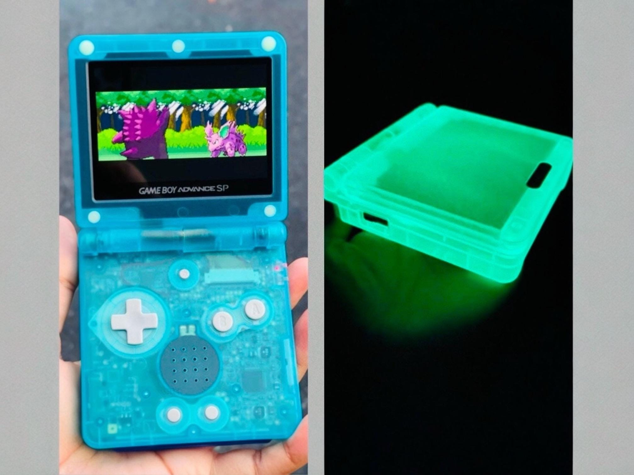 Custom Gameboy Advance SP: Transparent Blue, Glow-in-the-dark, IPS