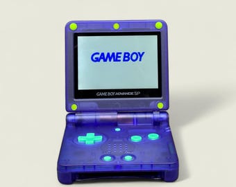 カスタムゲームボーイアドバンスSP – 透明パープルIPSバックライト