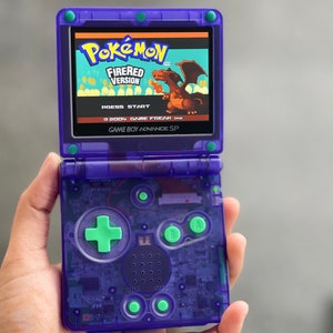 Custom Modded Nintendo Gameboy Advance SP- Retro Handheld Transparent/Clear Purple Console IPSV2 Backlit & 10 Levels Brightness.USB C Mod