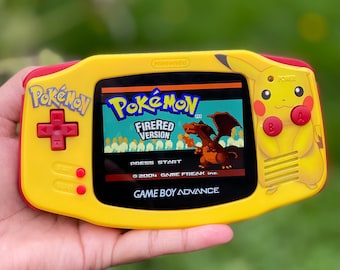 Enhance Your Gaming Experience with Custom Gameboy Advance Pokemon-Themed Handheld Console - IPS V2 Backlit, 10-Level Brightness & USB-C Mod