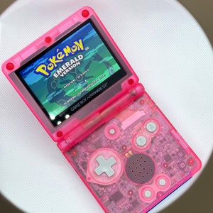 Retro Gaming Revived:Custom Modded Translucent Pink Nintendo Gameboy Advance SP Console IPSV2 Backlit,10 Level Brightness Control.USB C Mod