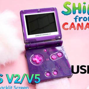 Beautiful Gift for Gamers Gameboy Advance SP Clear Purple Handmade Retro Gaming Console IPS Screen-Brightness Adjustment,USBC Mod