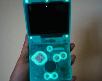 カスタムゲームボーイアドバンスSP：透明ブルー、蓄光、IPS V2