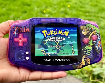 Enhance Your Gaming Experience with Custom Modded Nintendo Gameboy Advance Clear Purple Zelda - IPSV2 Backlit, 10-Level Brightness and USB C