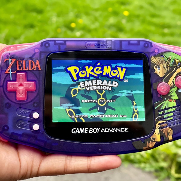 Enhance Your Gaming Experience with Custom Modded Nintendo Gameboy Advance Clear Purple Zelda - IPSV2 Backlit, 10-Level Brightness and USB C