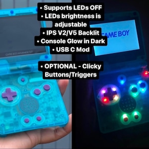 Custom Modded Gameboy AdvanceSP Clear Blue Handheld Console with IPS Backlit, USB C Mod, Glow in Dark & LEDs Button Beautiful Gaming Gear