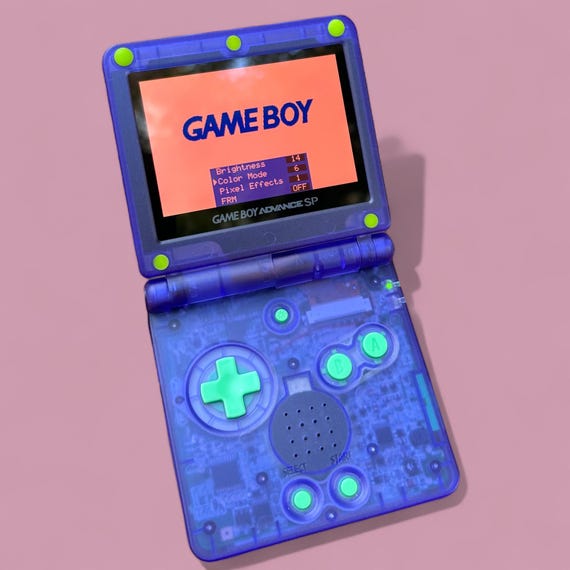 Custom Modified Gameboy Advance SP Console- Retro Handheld Transparent/Clear Purple Console IPSV2 Backlit & 10 Levels Brightness.USB C Mod