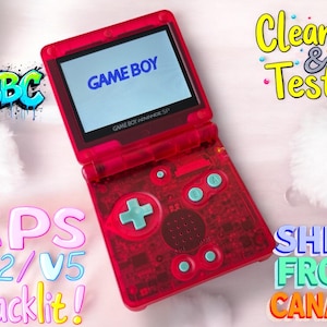 Beautiful Modded Gameboy Advance SP Clear Pink Handheld Retro Gaming Console IPS V2/V5 Screen: Brightness Adjustment,USBC Mod|Cleaned Tested