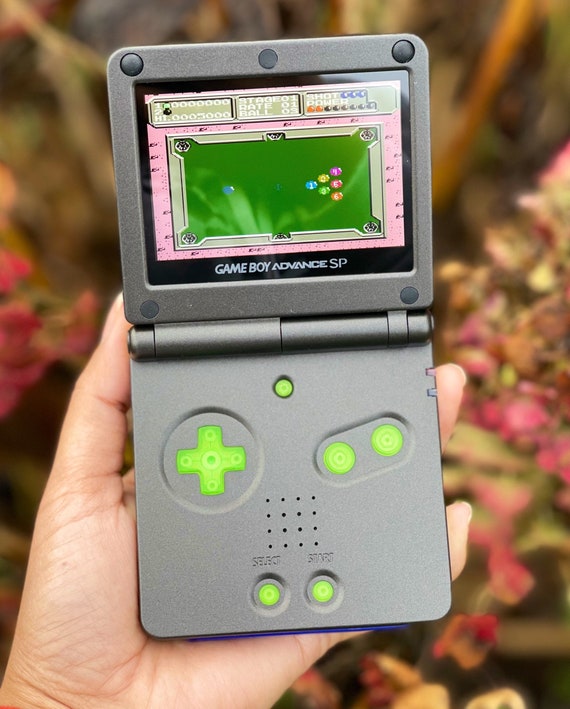 Custom Modded Gameboy Advance SP Solid Black Color Retro Handheld Console  IPS V2 Backlight and 10-level Brightness Control.usbc Mod 