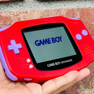 Enhance Your Gaming Experience with Custom Gameboy Advance Red Gaming Handheld Console Violet Buttons-IPSV2 Backlit & USB C Rechargeable Mod