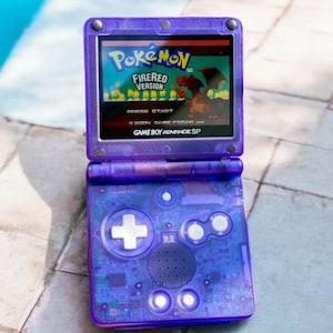Custom Modified Handheld Gameboy Advance SP Console - Clear Purple Color IPSV2 Backlight, Adjustable Brightness & USB C