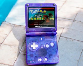 Custom Modified Handheld Gameboy Advance SP Console - Clear Purple Color IPSV2 Backlight, Adjustable Brightness & USB C