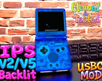 Custom Gameboy Advance SP IPSV2/V5 helderblauw | USB-C gemodificeerde GBASP-console | Retro handheld scherm met achtergrondverlichting | Cadeau voor gamers
