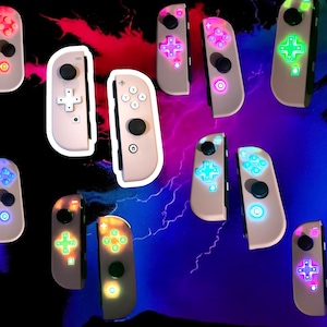 Custom Switch Soft Touch Cherry Blossom Pink Color Joycon Controller LED Buttons Dpad : 7 Color 9 Modes, Wrist Strap and with Original Box
