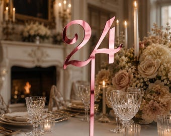 Rose Gold Acrylic Wedding Table Numbers, Elegant Reception Decor Sign