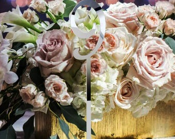 Acryl Hochzeit Tischnummern | Silber & Schwarz, hohes Dekor