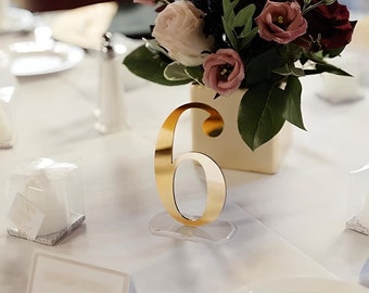 Gold Wedding Table Numbers - Mirror Acrylic Elegant Reception Centerpiece Event Decor Set