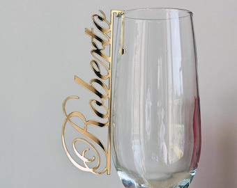 Spiegel Gold Acryl Hochzeit Platzkarte Personalisierte Wein Charme Namensschild für Hochzeitstisch