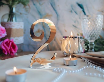 Mirror gold acrylic table numbers Wedding reception centerpiece decor Event party signage