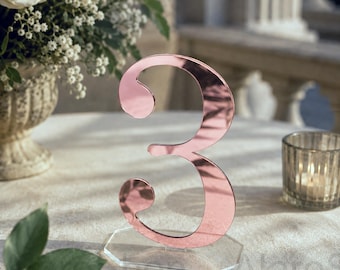 Rose Gold Mirror Acrylic Table Numbers – Elegant Wedding Reception Decor