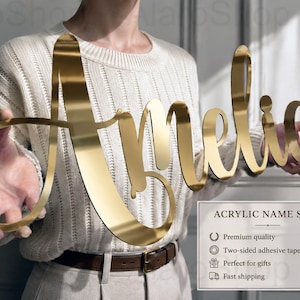 Personalized Acrylic Name Sign | Mirror Gold Wall Decor, Event Backdrop