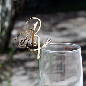 Сustom initial glass tag | Custom acrylic lasercut name | Personalized wine charm | Gold mirror glass tag | Personalized name sign