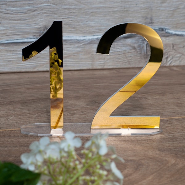 Mirror Gold Acrylic wedding table numbers | Gold numbers | Mirror table numbers | Acrylic table numbers with stand | Glitter table number