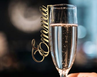 Gold Laser Cut Acryl Name Tischkarten | Personalisierte Hochzeit Tisch Dekor Weinglas Charms