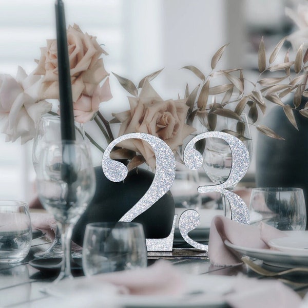 Glitter Silver Wedding Table Numbers | Silver Table numbers | Acrylic table numbers | Table numbers wedding | Wedding numbers |